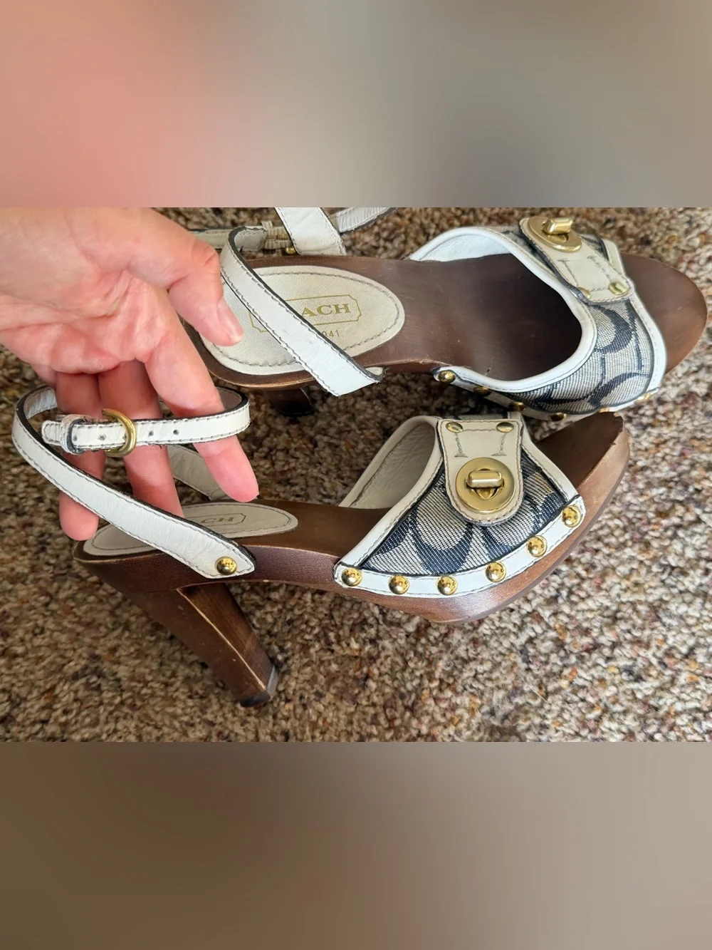 Coach Aeryn Canvas Heels with Gold Turnlock